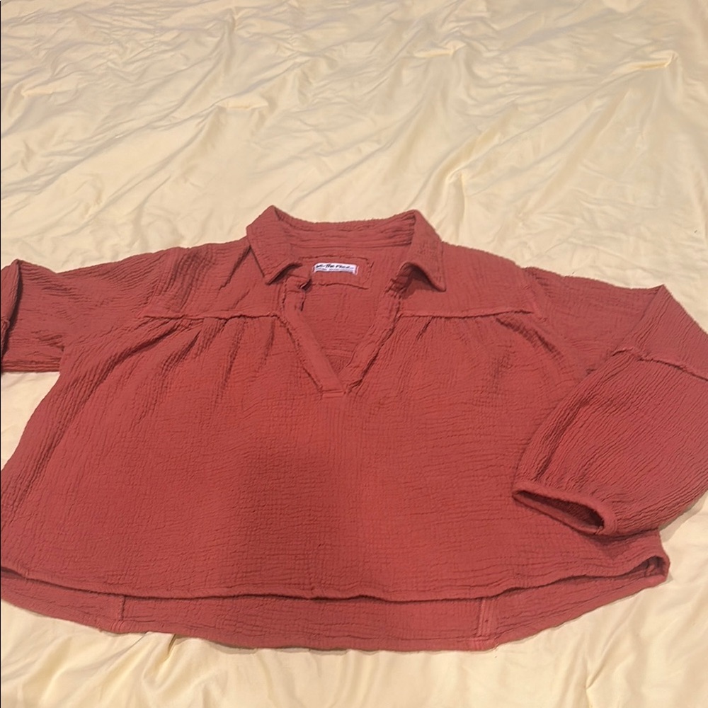 We The Free burnt orange Textured linen like cropped top